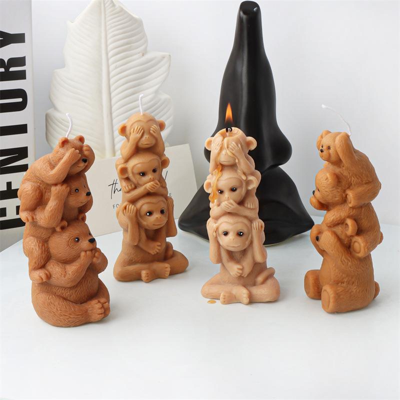 3D Cute Stacked monkey candle silicone mold lovely animalcake chocolate silicone mold rabbit tortoise bear resin silicone mold