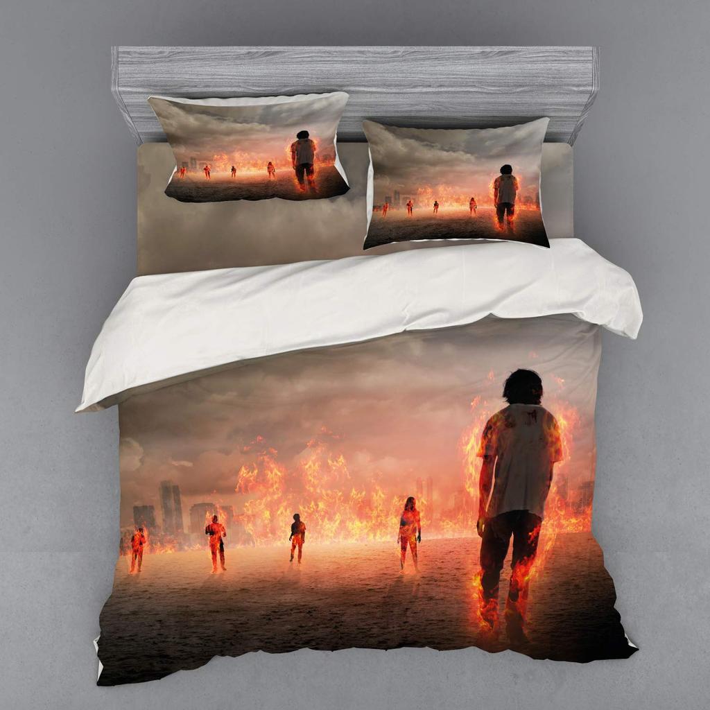 Zombie Duvet Cover Set For Boys Men King Size Lightweight Down Horror Theme Quilt Cover 2 Pillowcases 1 Comforter Cover No Quilt
