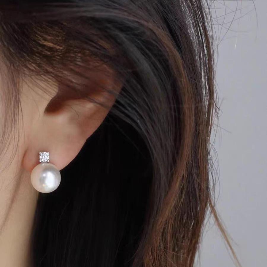 Personalized flash diamond pearl stud earrings, simple light luxury temperament versatile pearl earrings women s earrings белый