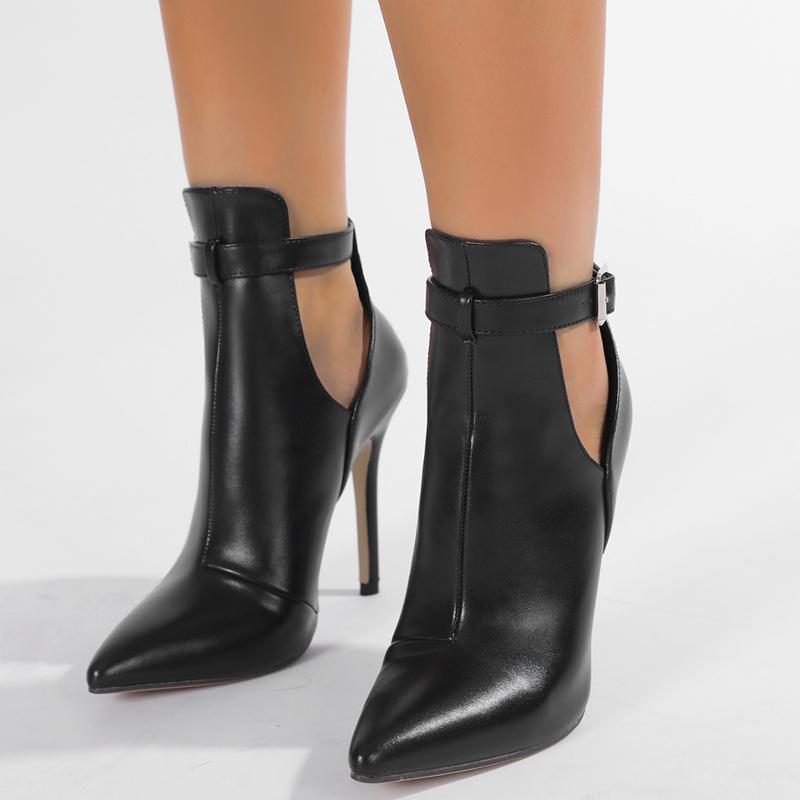 Cizme Femei Vârf Ascuțit Gol Cataramă Curea Tocuri Înalte Sexy Cizme Scurte Bottes Femme