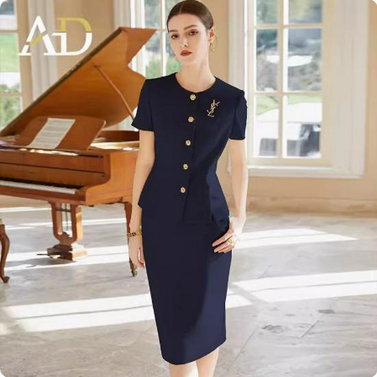 Beige Korean Style Summer Blazer Workwear Set with Short Sleeves