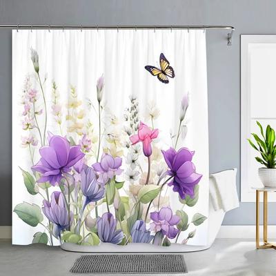 Spring Botanical Flower Shower Curtain Tropical Green Leaf Pattern Polyester Fabric Washable Shower Curtains Bathroom Decor
