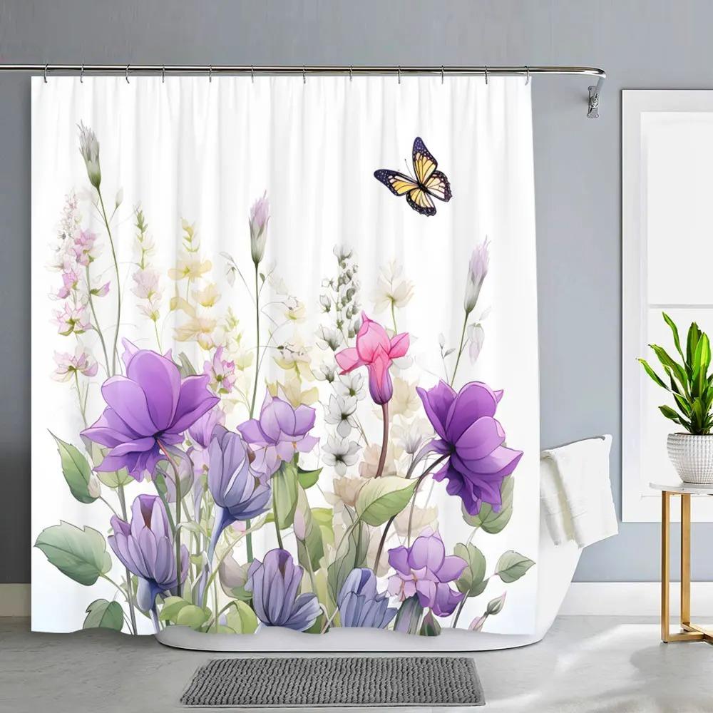 

Весенняя ботаническая шторка для душа с цветочным рисунком, тропический узор с зелеными листьями, полиэстеровая ткань, моющиеся шторки для душа, декор для ванной комнаты 200x180cm-78x70in