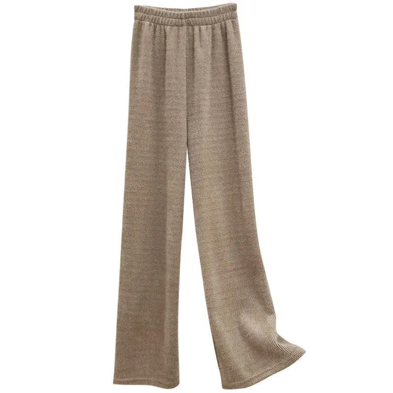 Pantaloni da donna autunnali e invernali taglie forti a gamba larga pantaloni in maglia a tinta unita