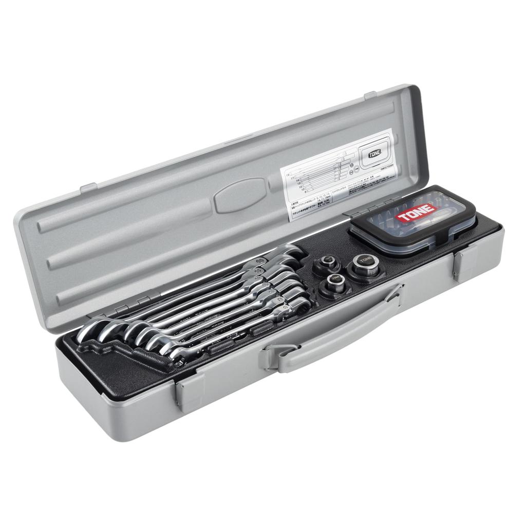 TONE Swing Quick Ratchet Box Wrench Bit Ratchet Set RMFQ700BR Drive Angle Bit Insertion Bit Silver Contents 32 items 6.35mm & 9.5mm & 12.7mm & (1/4" &