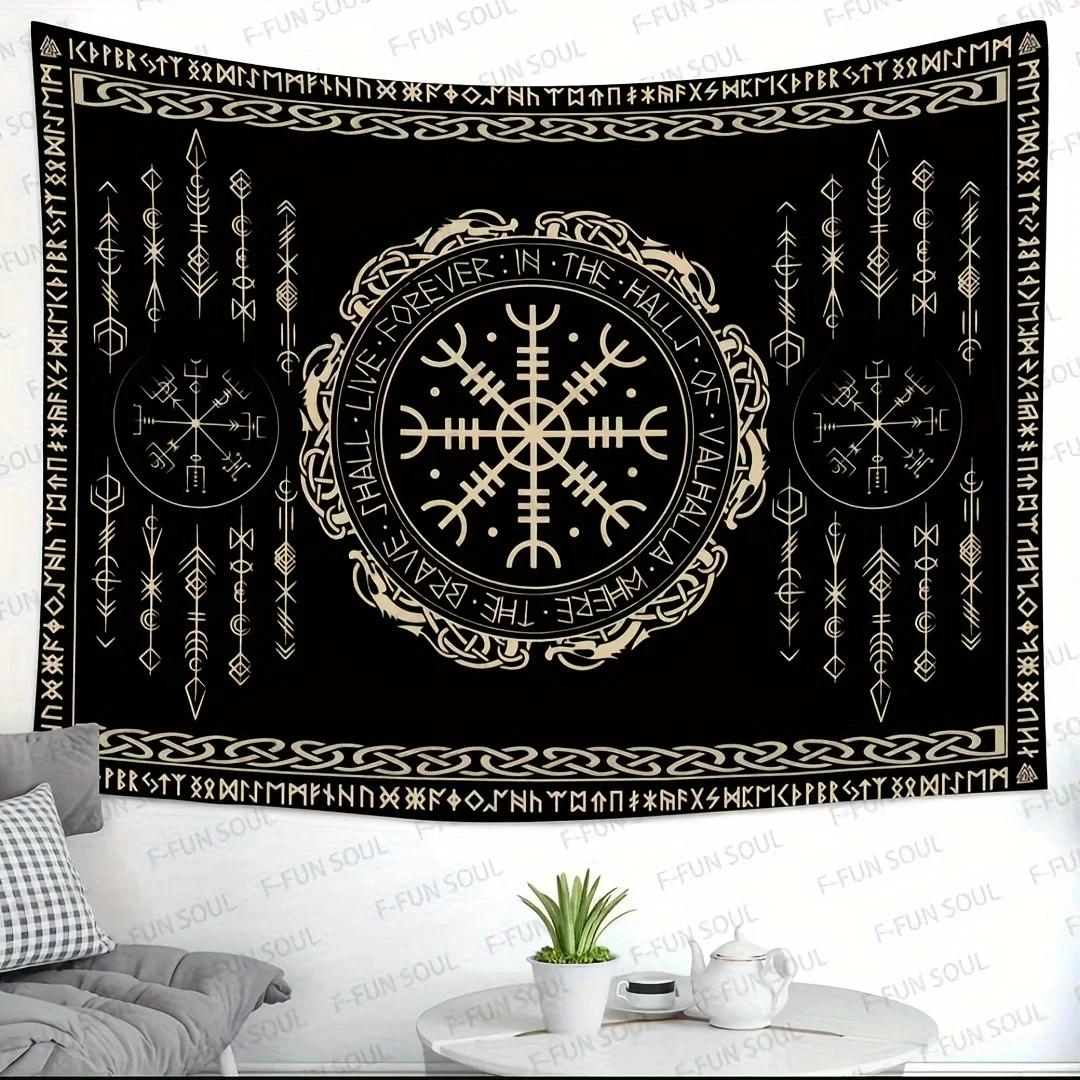

Vikama Nordic Rune Tapestry Scandinavian Energy Field Wall Art Minimalist Spiritual Decor Ideal for Meditation Spaces 74x94cm(29x37in)
