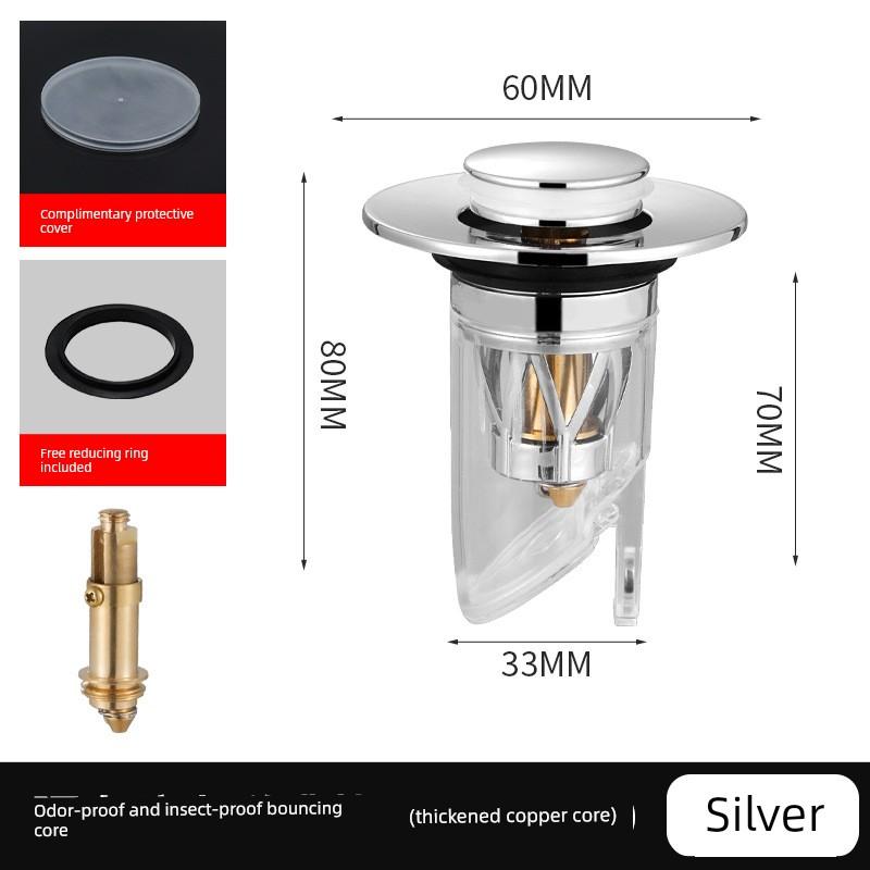 Press-Type Anti-Odor Drain Stopper for Washbasin, Universal Bounce Core Drain Filter for Washbasin