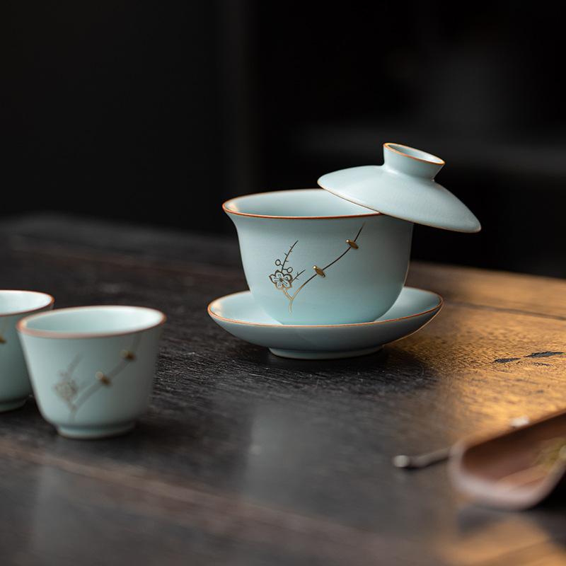 High-end Ru kiln tea set teacup Ru kiln ceramic open tea set gift box company business gifts to customers