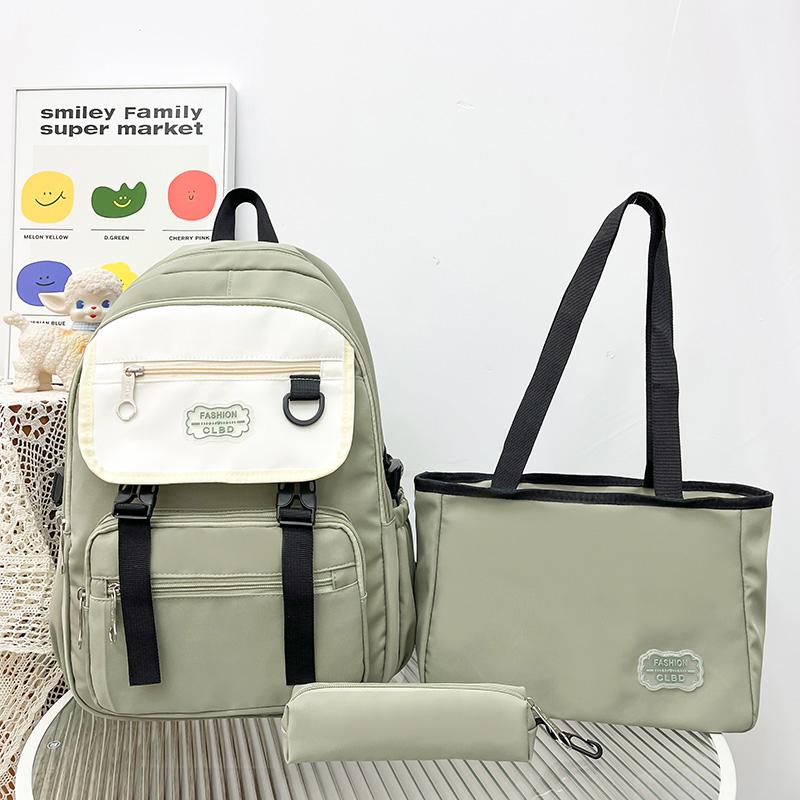 Three-Piece Backpack Set Color Contrast Large Capacity Student Schoolbag Women Backpack with Pen Bag