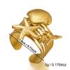 Bohemian Stainless Steel Gold Plated Starfish Scallop Ring for Women Wide Band Nautical Summer Vacation Party Jewelry Gift