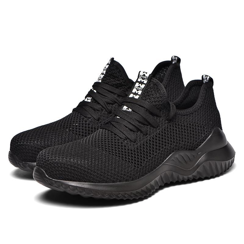 Fashion Steel Toe Safety Shoes Summer Work Shoes Mesh Safety Shoes Breathable Lightweight Black Protective Work Sneakers for Men Women