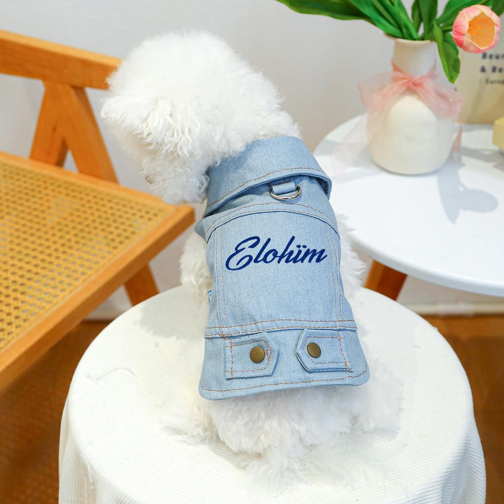 Personalized Custom Name Denim Pet Jacket, Cute Trendy Dog Cat Outfit, Unique Stylish Clothes for Puppies Kittens