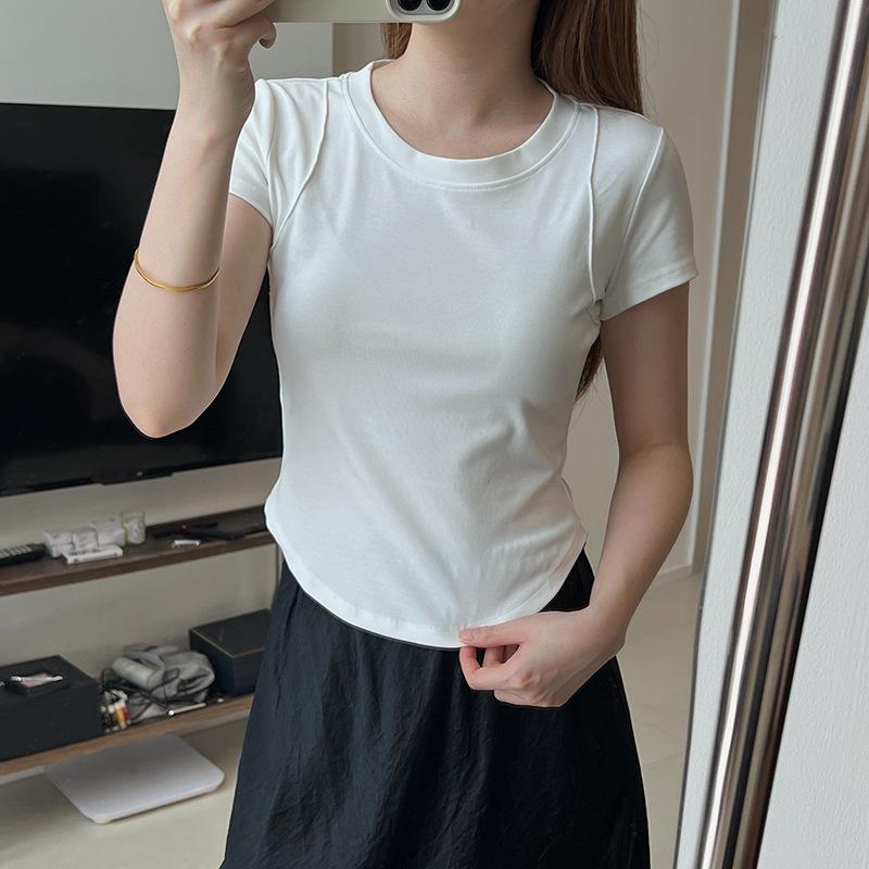 2024 Women's Slim Fit Peach T Short-Sleeve Elastic T-Shirt – Slimming Summer Base Layer Top