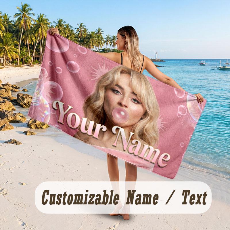 Custom Name Large Beach Towel,Sabrina Carpenter Quick Absorbent Towel For Outdoor Travel Poolside