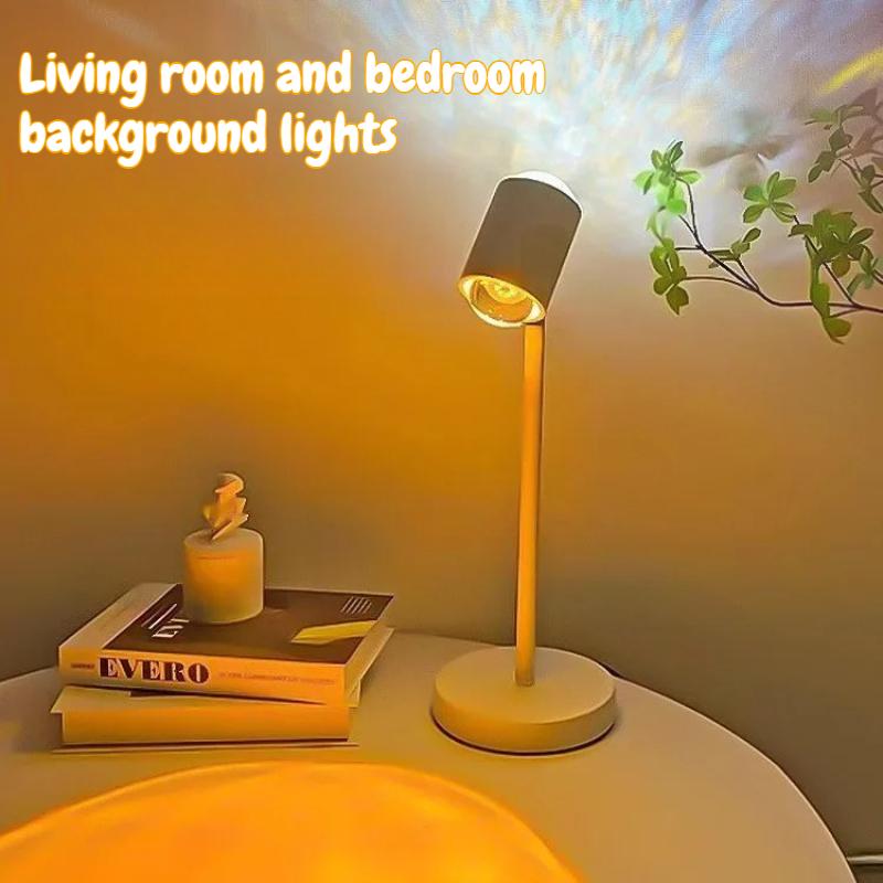 Water Pattern Sunset Ambient Light, Double Head Projection Lamp for Live Streaming and Bedroom Decoration