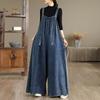 Retro Slimming Denim Jumpsuit - Plus Size, Spring to Autumn