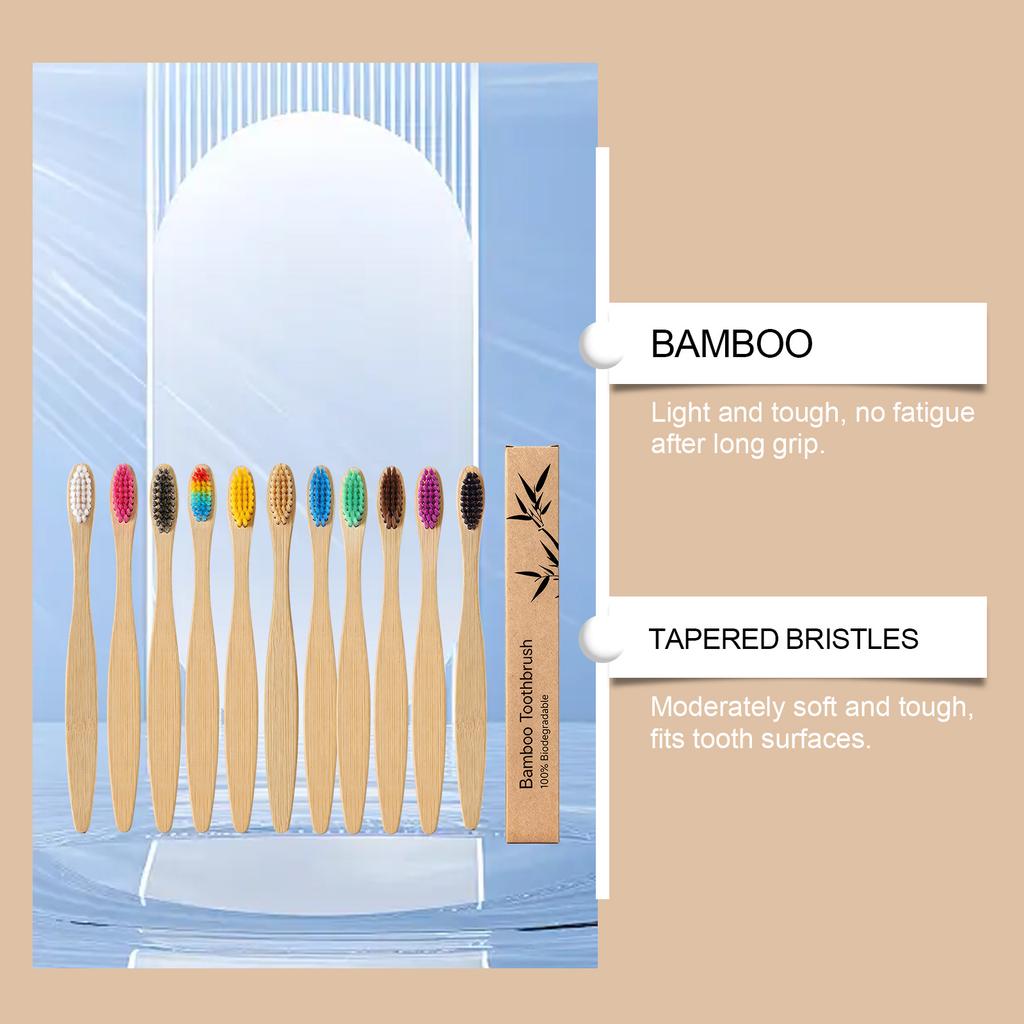 Bamboo Toothbrush Flat Bristle Manual Gentle Clean Lightweight Comfort Handle for Daily Home Use 4-Pack