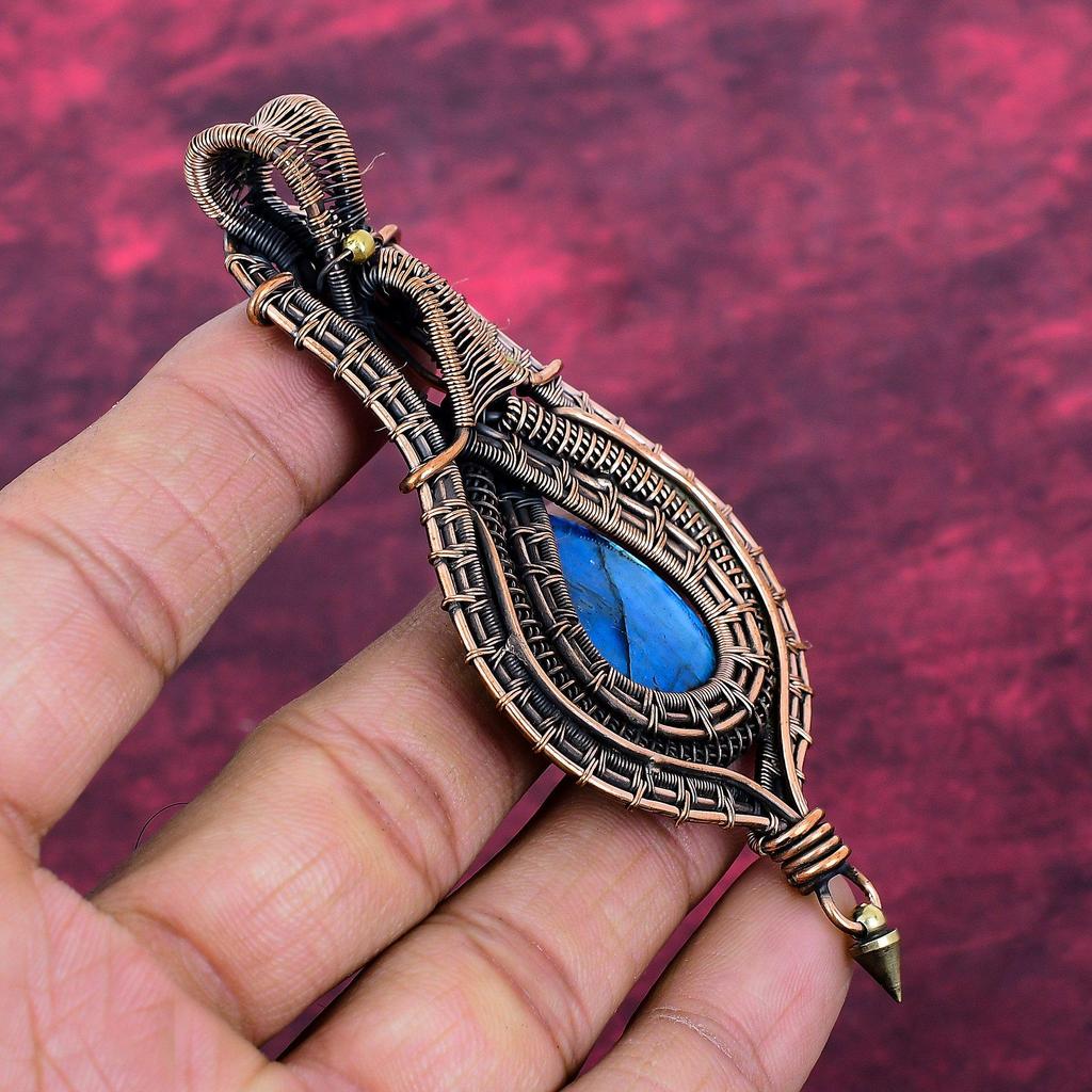 Labradorite Gemstone Pendant Copper Wire Wrapped Pendant Handmade Antique Jewelry