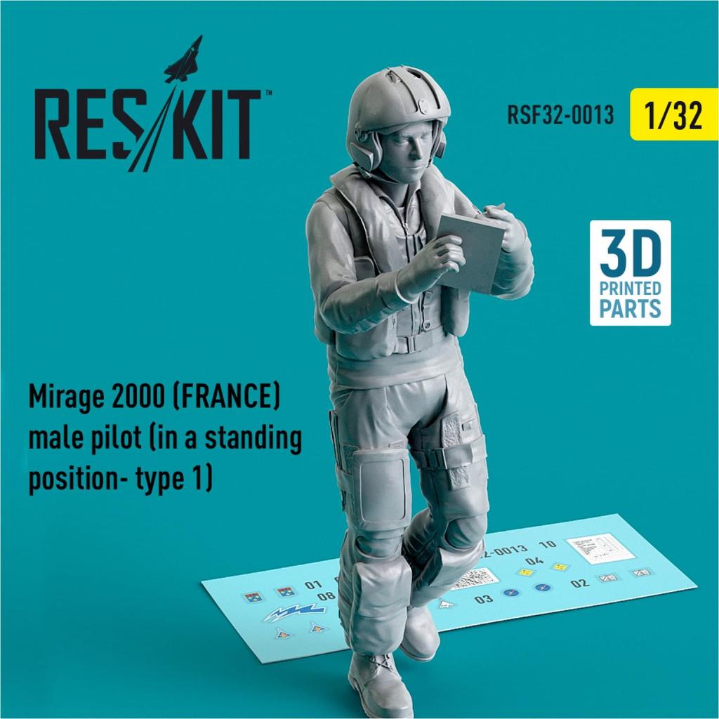 Reskit French Mirage 2000 Male Pilot Standing Type 1 3D Printer Kit 1/32 RSKF32-0013