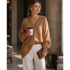 Autumn and winter crew neck pullover knitted sweater women's loose lazy style solid color women's sweater