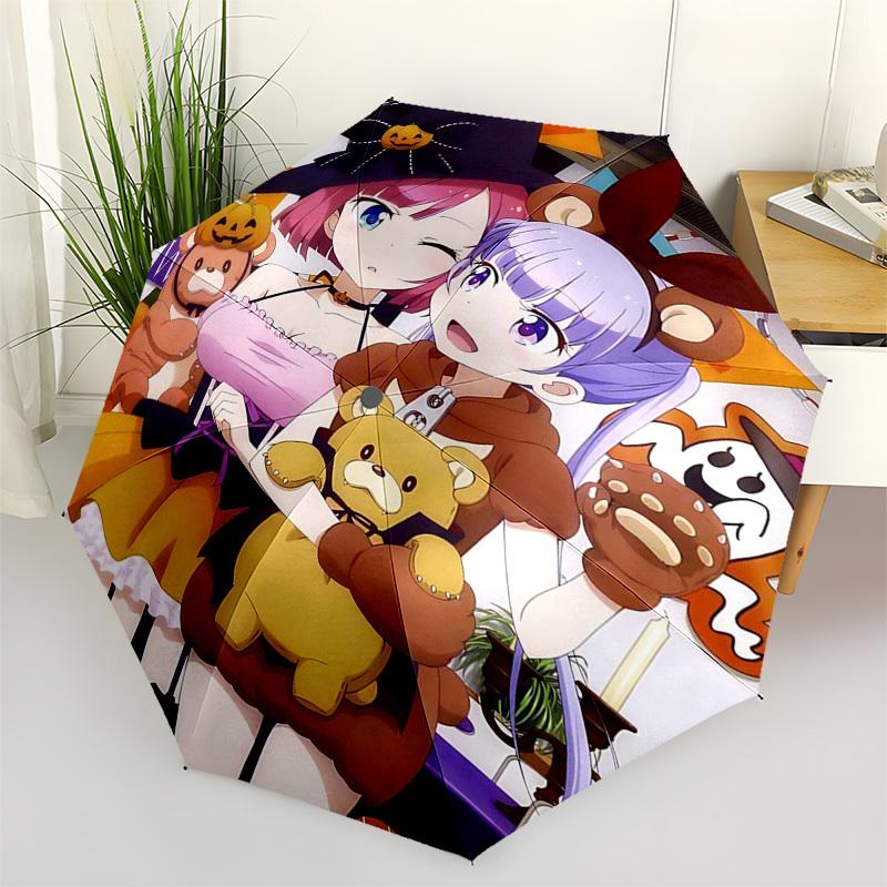 

1pc Halloween Themed Outdoor Umbrella with Cute Anime Characters - Automatic Opening/Closing, Portable 3-Fold Design, 8-Rib Iron Frame - Perfect Gift
