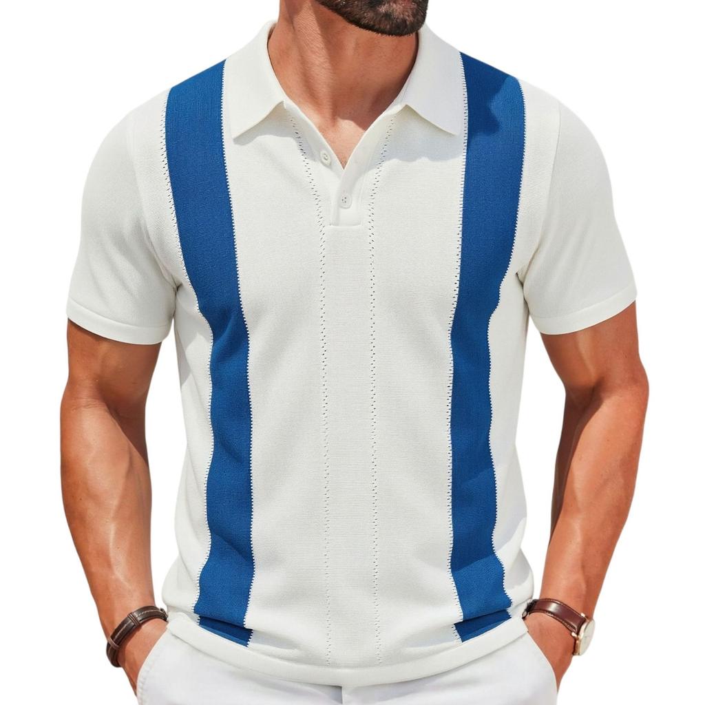Men's Knit Polo Shirts Short Sleeve Polo Shirt Lightweight Casual Golf Shirts Summer Breathable Collared T Shirts for Men Vacation Beach Soft Shirts