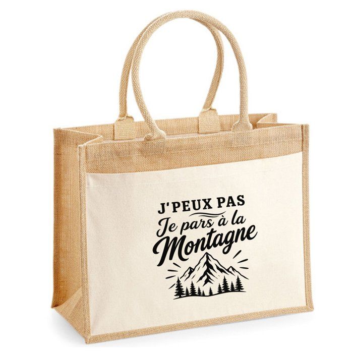 Sac cabas - PLANETEE - J'peux pas minimaliste - Toile de jute et coton - 21 L (43×33×21 cm) - Illustration au trait noir