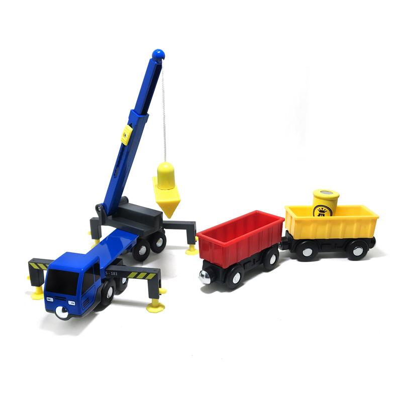 Crane Toy Boom Lifting Plastic Retractable Inertial Hand Push Engineering Truck Compatible with Wooden Track Children Gift