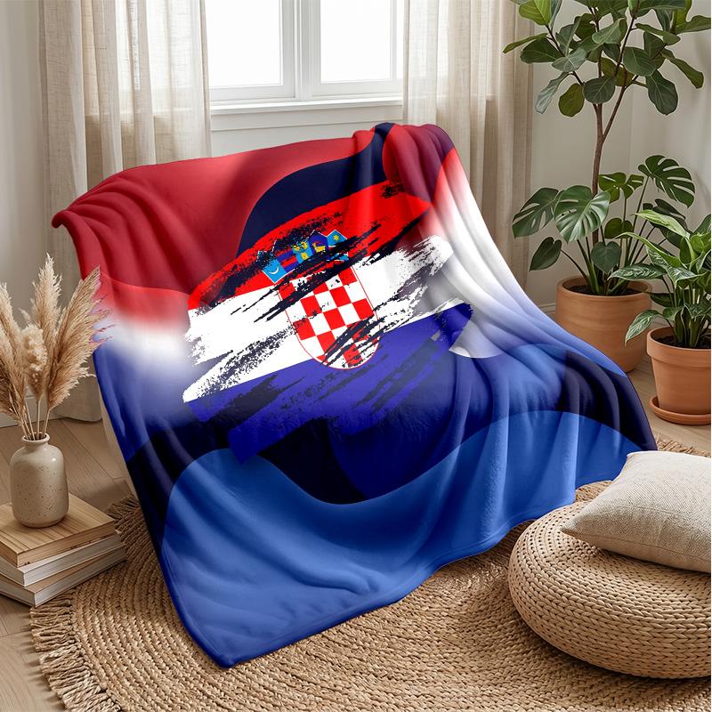 Kroatien Fußball Aufdruck Flanelldecke Hautfreundlich Warm Dekorativer Überwurf für Innen Couch Bett Tägliche Nutzung