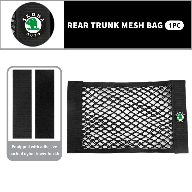 AAAJE1 Car Rear Trunk Net Mesh Elastic Nylon Back Cargo Storage Organizer Holder Auto Accessories For Skoda Fabia Kamiq Superb Scala