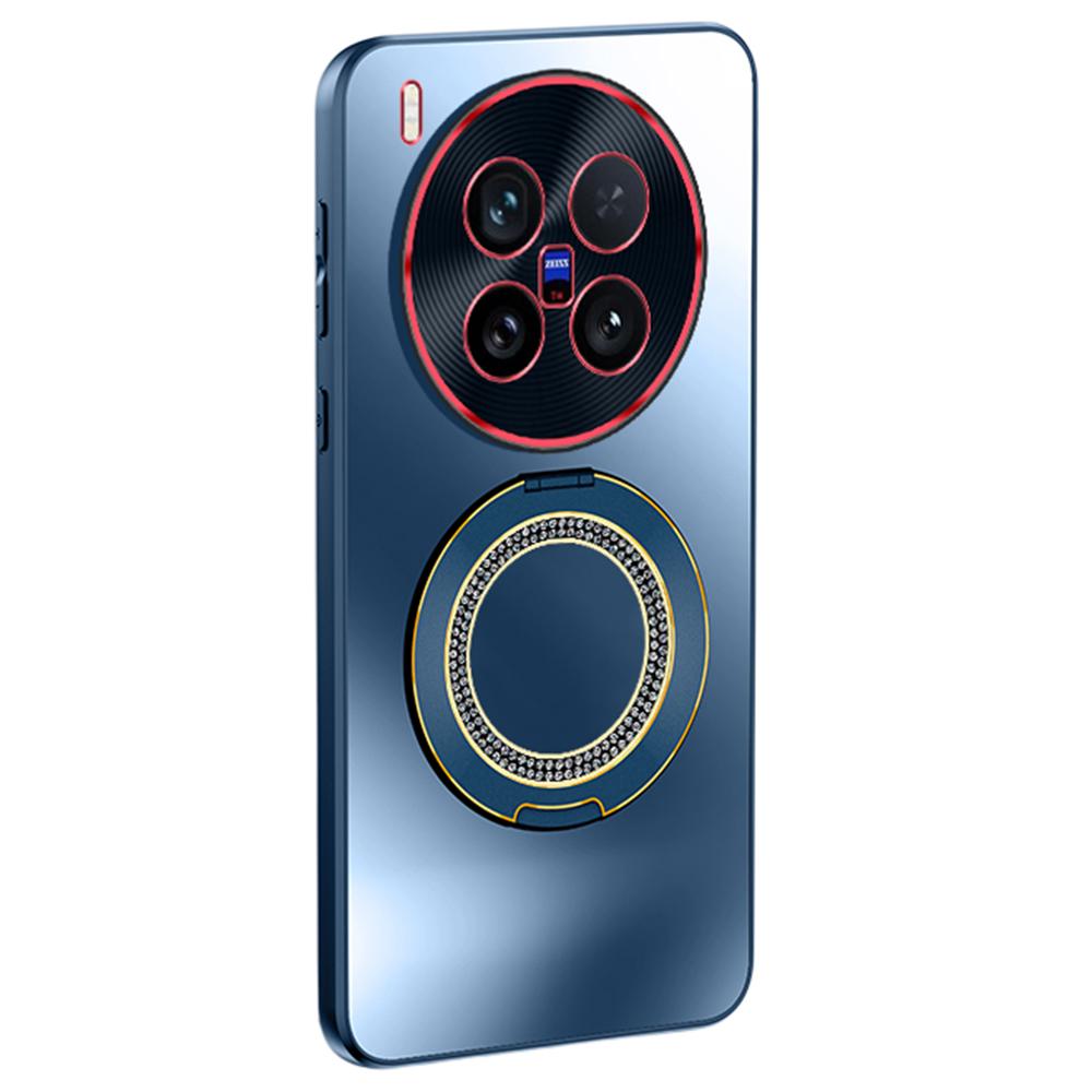 For vivo X200 Ultra 5G Phone Case with Diamond Ring Holder Dual-Color Lens AG Skin-Feel Matte Cover