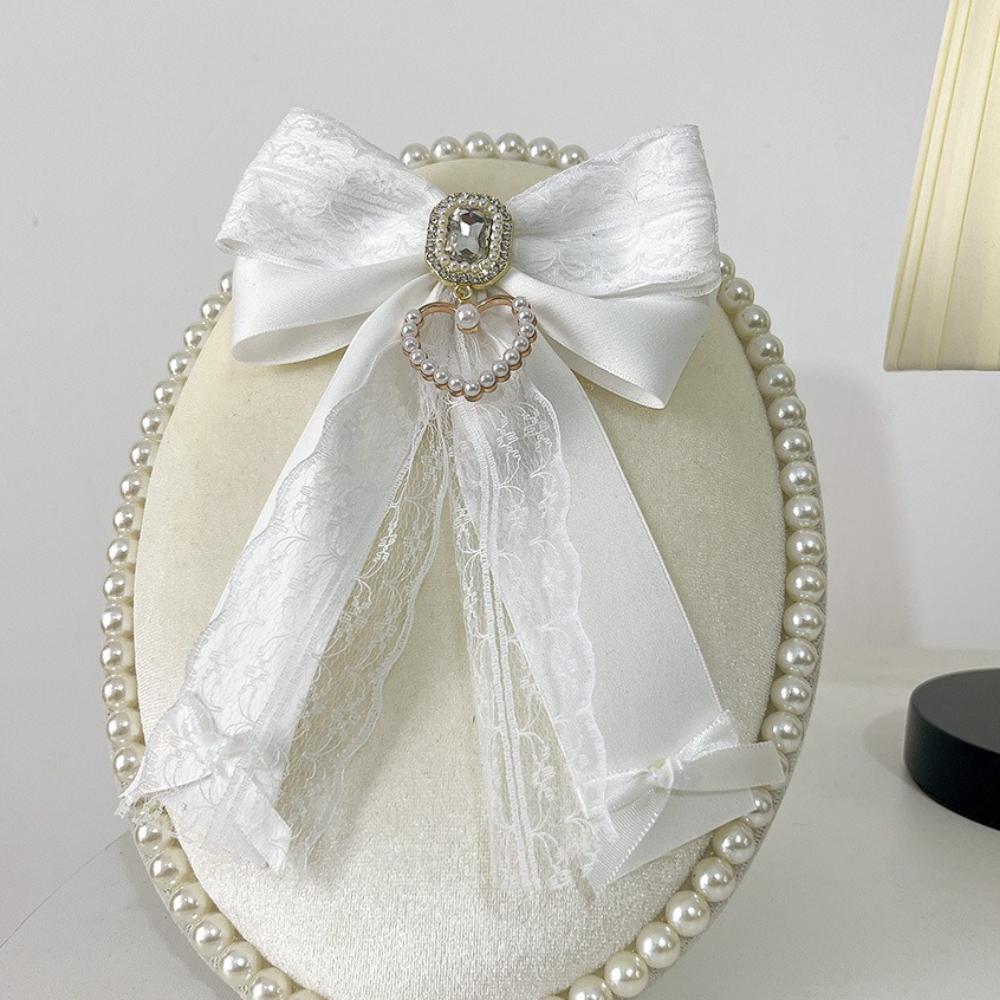 Handmade Fabric Lace Bow Brooches for Women Rhinestone Crystal Ribbon Bowknot Shirt Collar Pins Vvintage Jewelry Accessories