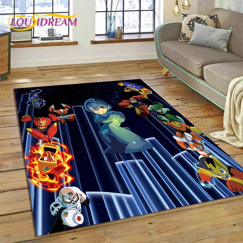 Retro Cartoon Rockman Mega Man Game Carpet Rug for Bedroom Living Room Home Sofa Decoration,Children Play Large Decor Floor Mat