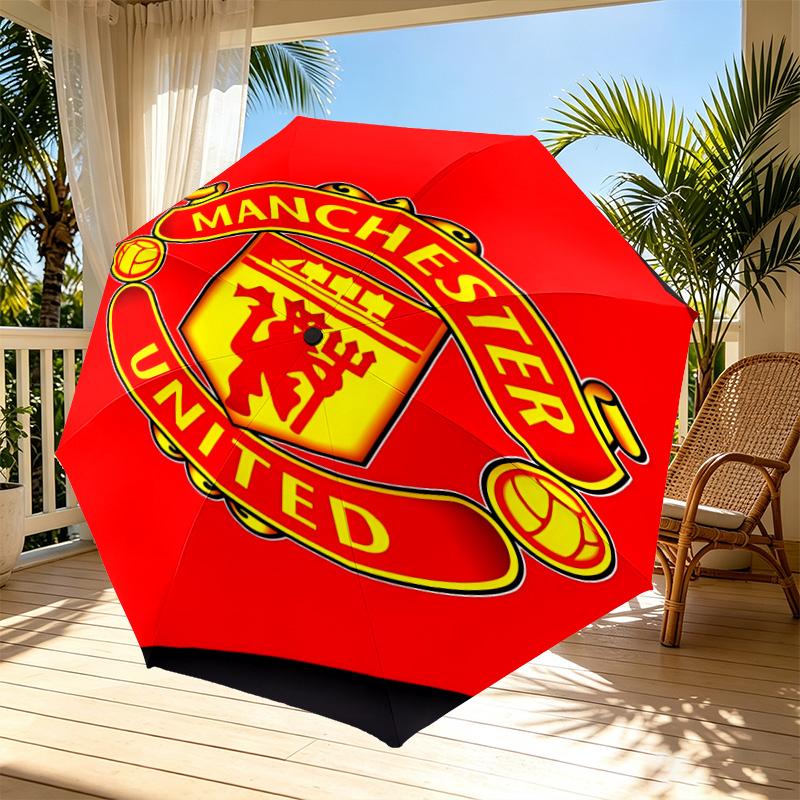 Manchester United F.C Print Automatic Open Close Umbrella, Portable Foldable Umbrella, for Outdoor Commute Camping Trip, Ideal Birthday Gift