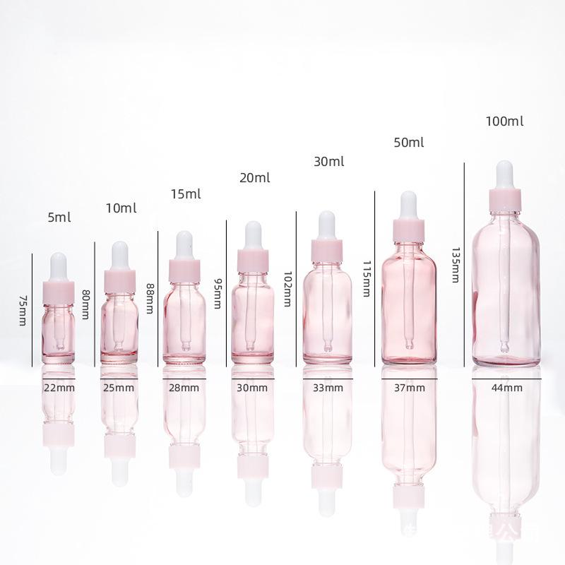 Pink Glass Essential Oil Dropper Bottle - Available in 10ml, 30ml, and 50ml for Serum or Lotion.
