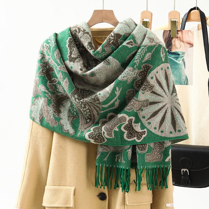 Ethnic Style New Cashmere Feel Scarf Shawl Women's Foreign Wear Travel Warm Autumn and Winter Scarf Shawl