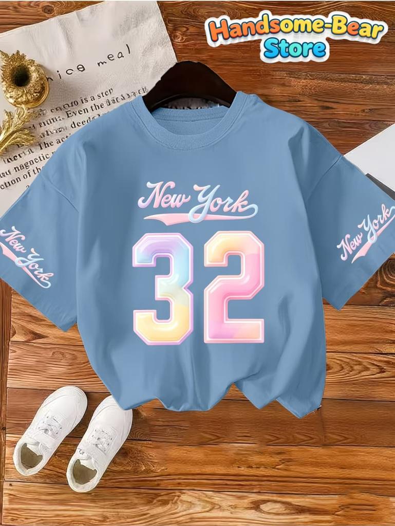 T-Shirt for Kids Girls' Number Digital Print Pattern Sports Style Round Neck Short Sleeve Football Jersey T-Shirt Girls Clothes