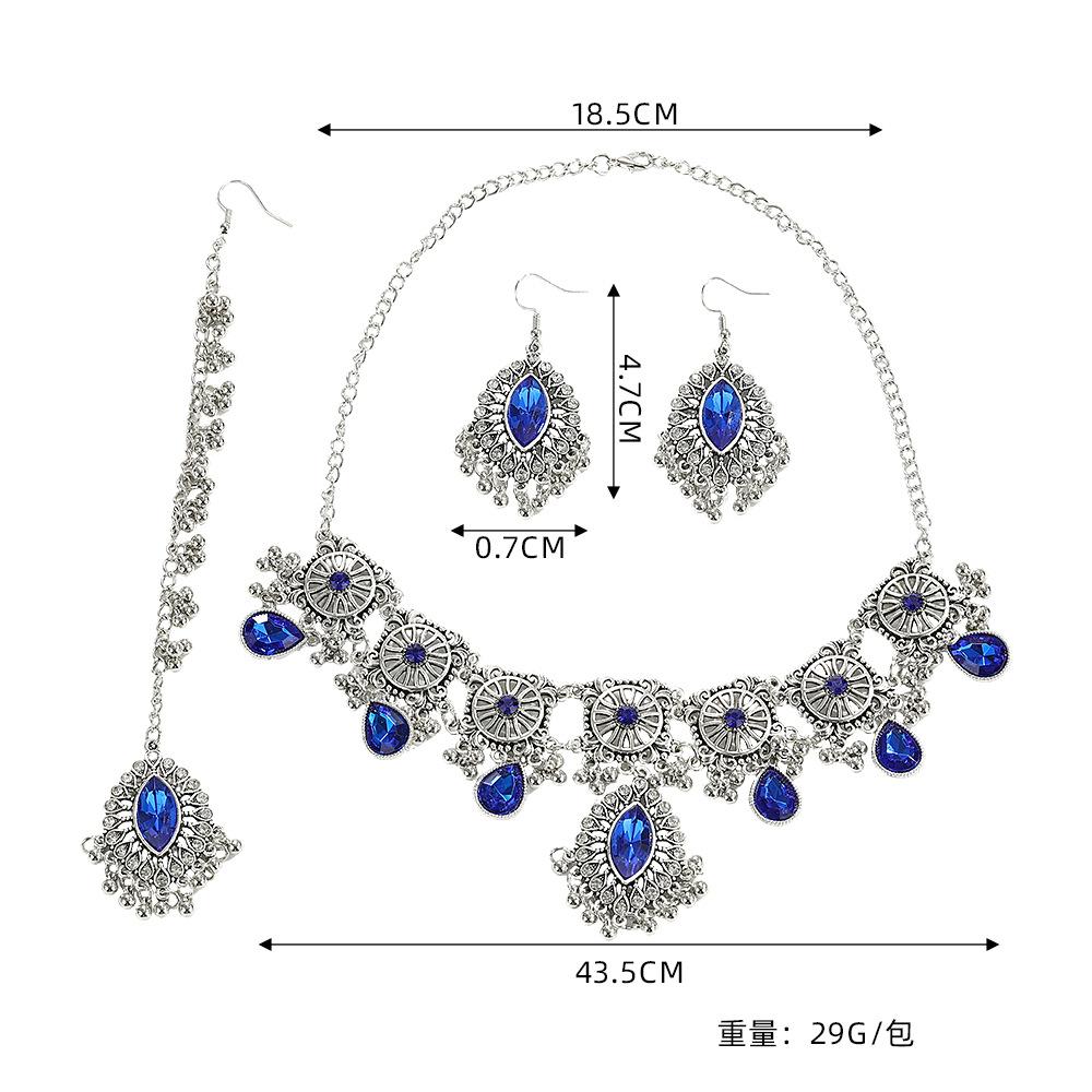 Ethnic Style Vintage Hollow - Out Rhinestone Necklace and Earrings Set for Women , Fashionable and Simple Exaggerated Je