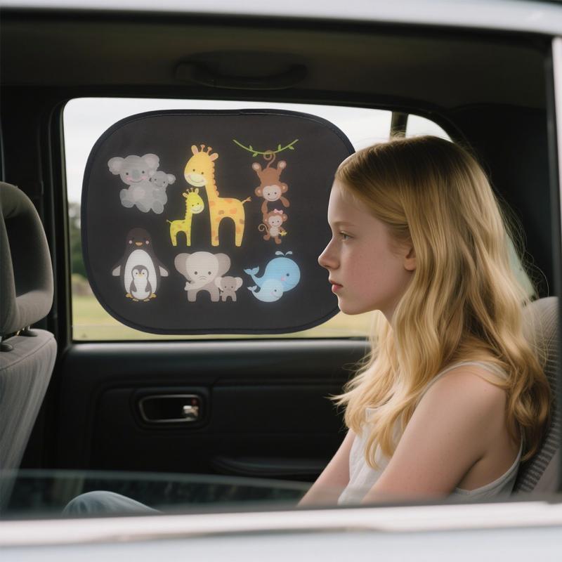 Baby Car Window Sun Shade Cartoon Vehicle Sunshade Foldable Heat Blocking Car Window Sun Shade for Daily Driving Travel
