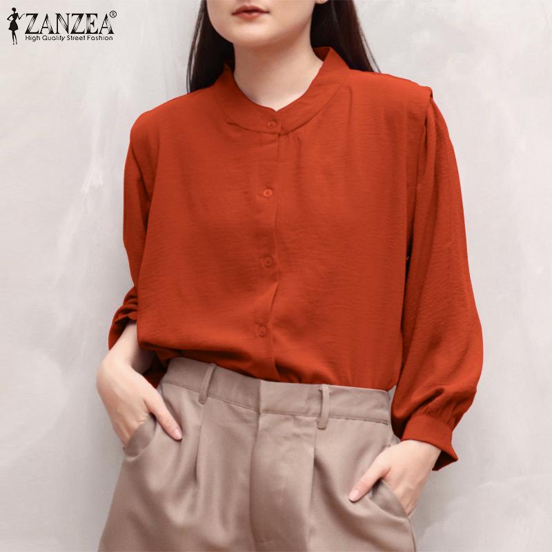 

ZANZEA Женские свободные повседневные блузки с длинным рукавом и круглым вырезом, рубашки