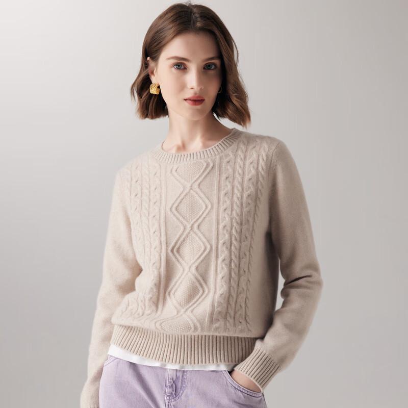 Women's Round Neck Cashmere Cable Knit Sweater