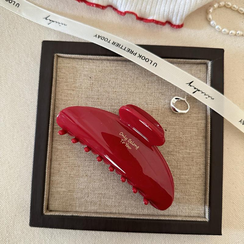 Large Red Zodiac Year Hair Claw Clip French Letter Gold Accent Updo Bun Holder for Women Non-Slip Hair Grip Accessory