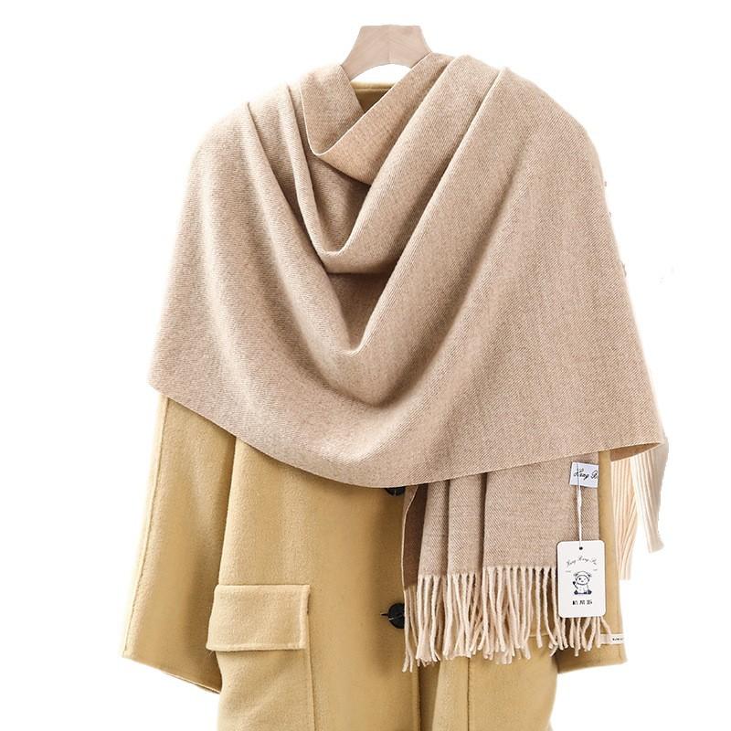 Wool Cashmere Feel Scarf Autumn and Winter Versatile Solid Color Scarf Women's Winter High End Imitation Cashmere Scarf