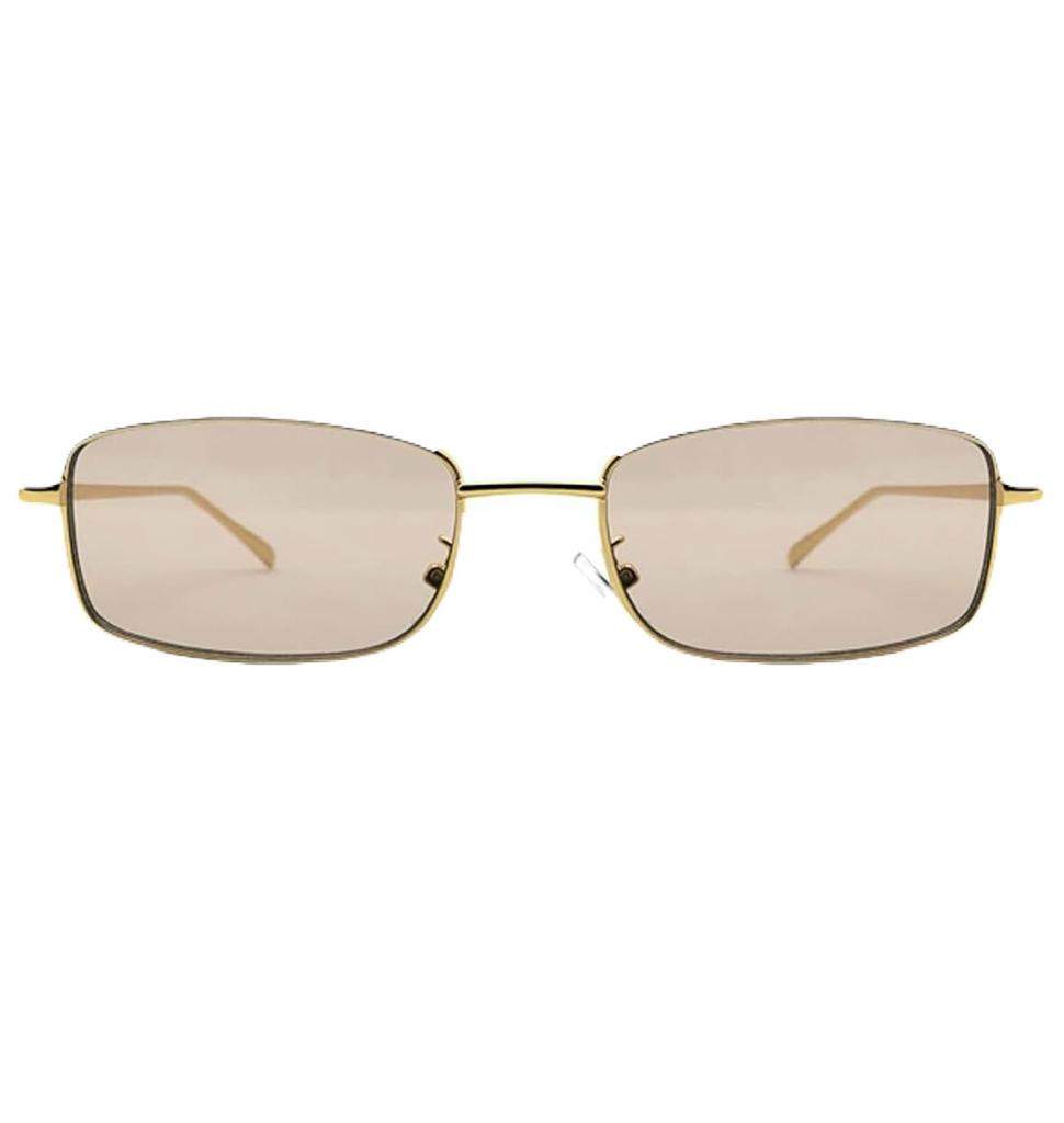 Sunglasses, fashion glasses, men's and women's, with colored lenses, thin lenses, metal frame, mellow mart (light brown)