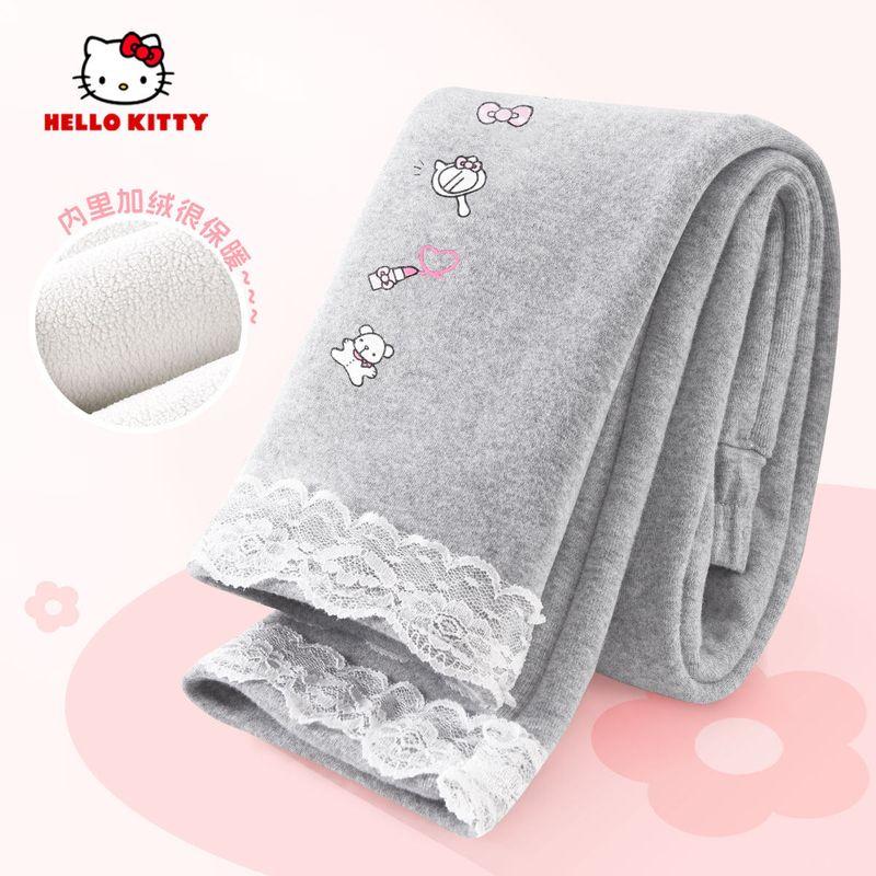 Hello Kitty Girls Fleece-Lined Leggings Children s Pants Winter Thickened Integrated Fleece Trendy Tight Pants Yoga Pants Solid Gray 110