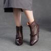 Johnature Genuine Leather Pointed Toe Ankle Boots Fashionable Versatile Mid Heeled Women's Shoes