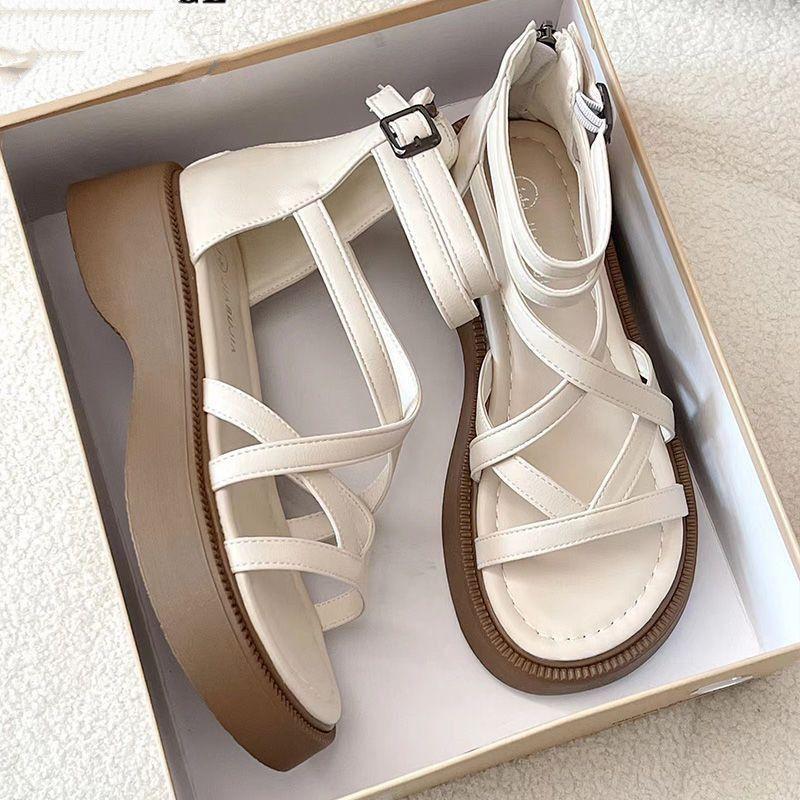 Sandali con plateau Nuovi stivali estivi con cinturino incrociato romano Stivali cool Fashion Muffin Scarpe da spiaggia alte per donna