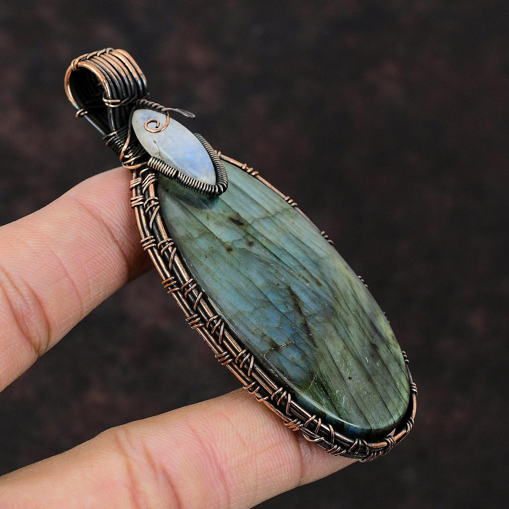 Labradorite Copper Pendant Copper Wire Wrapped Jewelry Rainbow Moonstone Pendant Handmade Boho Pendant Gemstone Copper Jewelry Gift For Her