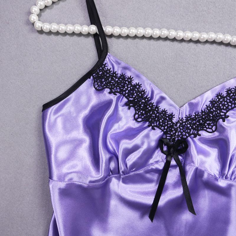 Women's Summer Lace Trim Ice Silk Pajama Set - Cool, Breathable Camisole Nightgown with Short Skirt