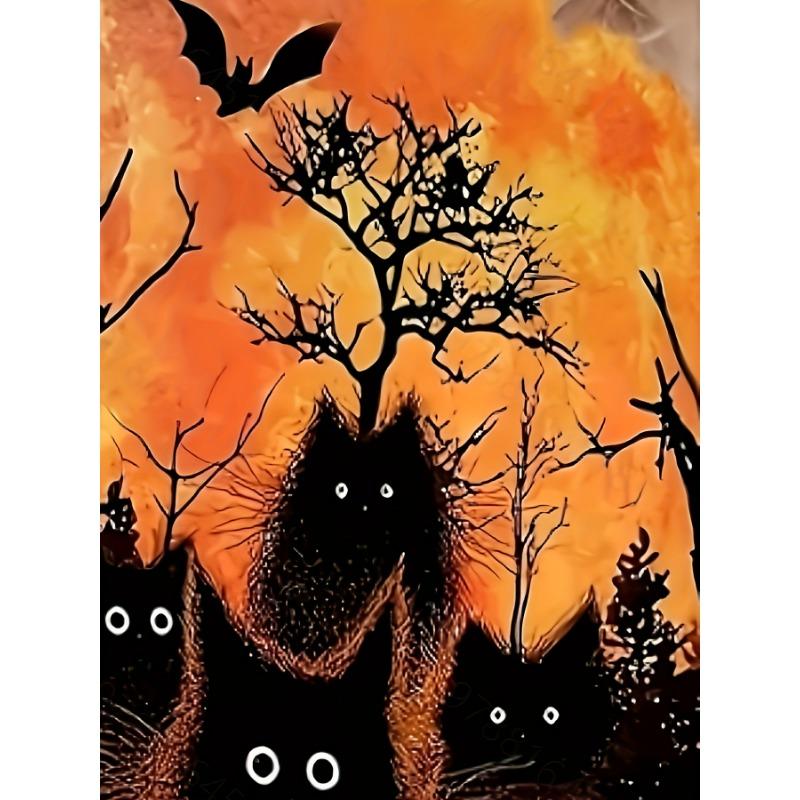 Halloween Schwarze Katzen & Fledermäuse 3D-Druck Lässiges Lockeres Kinder-T-Shirt Rundhalsausschnitt, Leichter Stretch Sommer Strickoberteil